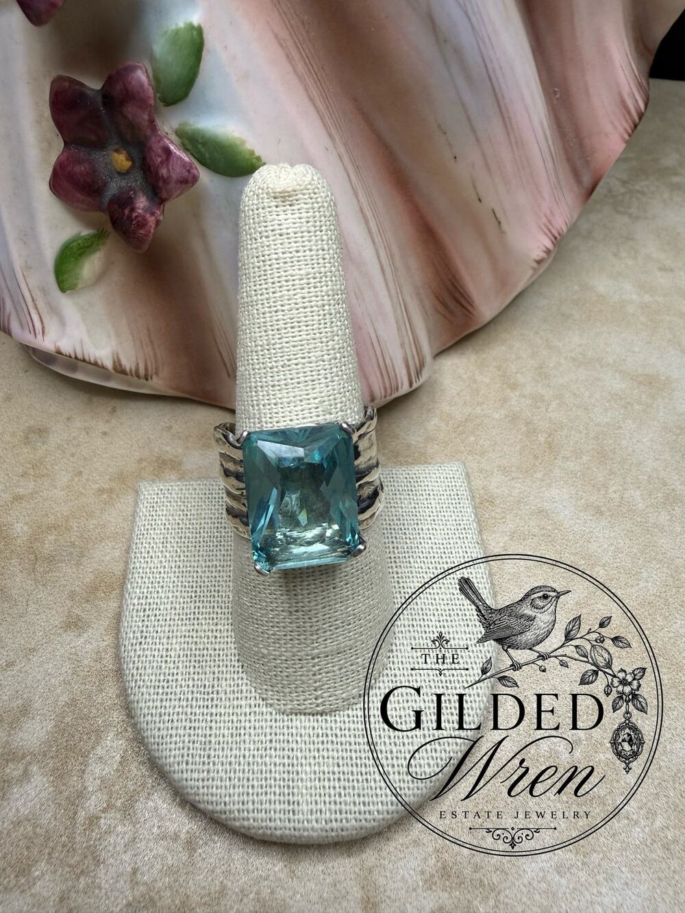 Silpada R1608 Aqua Blue Glass Statement Ring Sterling Silver Size 9 Retired 925